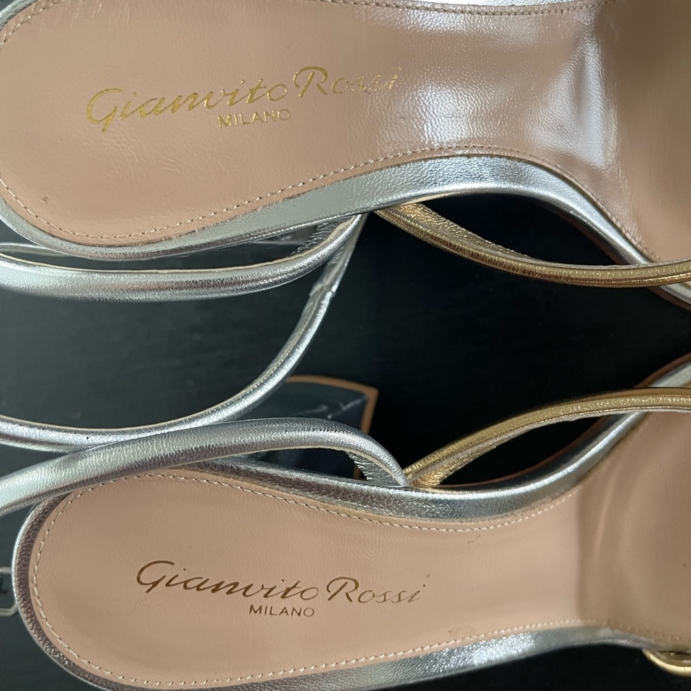 Gianvito Rossi Bekah Block-Heel Metallic Leather Sandals $845 - Picture 6 of 7